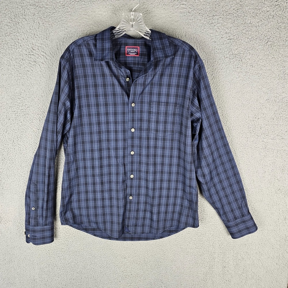 UNTUCKit Beresan Shirt Men's Medium Blue Plaid Long Sleeve Button Down 40787